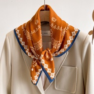 橙色腰果花棉发带丝巾70小方巾女薄款围巾领巾亚头巾百搭衬衫Orange Cashew Flower Cotton Hair Band Silk Scarf 70 Small Square Scarfl