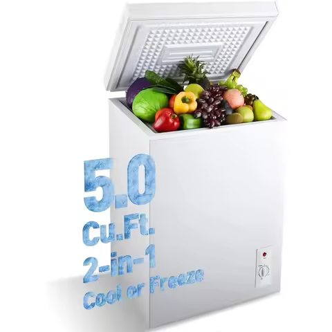 5.0 Cu. Ft. Standing Top Freezer with Removable Baskets, Adjustable Temperatures, Ideal for Garage, 
