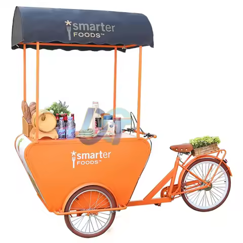Ice Cream Roll Food Push Cart Bike Cart Coffee Bicycle with Freezer for Sale Hand Push Bike Food Car