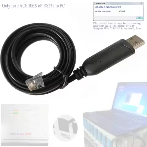 CH340 USB to RJ12 for PACE BMS Inverter 6P RS232 Port PBmsLVTools HS-PACE-232-BP_v2.6 Manage Monitor