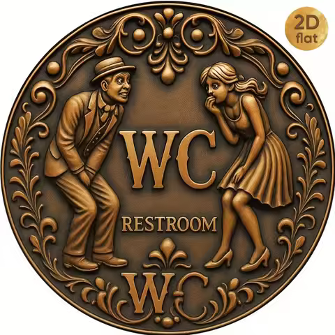 Vintage "WC Restroom" Round Iron Sign - 7.87x7.87" Elegant Couple Art, Bathroom Bar Decor, Easy Hang