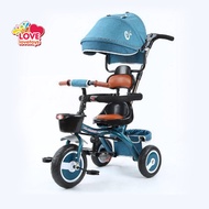 รถเข็นเด็ก ปั่นได้ รถเข็น3ล้อปั่นได้จริง จักรยานสามล้อ สามล้อสำหรับเด็ก ด้ามเข็นและมีหลังคาบังแดด612