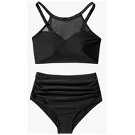 Plus Size Two Piece Swimsuit Black with Mesh 2XL