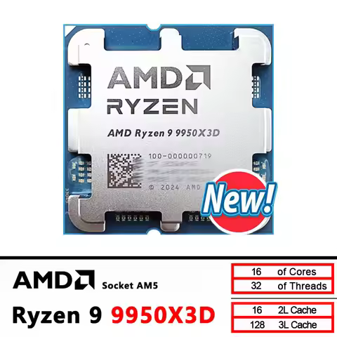 AMD New Ryzen 9950X3D R9 9950X3D CPU Gaming Processor 5.7GHz 16-Core 32-Thread 144MB Game Cache 4NM