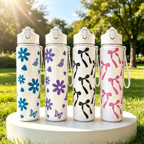 750ml Water Bottle Travel Sports Fitness Water Bottle with Carry Strap Straw Water Bottle Leak-Proof