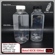 KICK 500ml plastic bottle weighing 41g, thick, clear 500ml square plastic bottle/