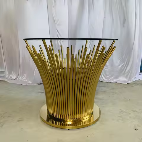 JC latest design luxury high quality gold stainless steel round wedding cake table with glass top