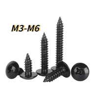 [HNK] Iron Black Cross Large Flat Head Self-Tapping Screw Round Head Umbrella Head Phillips Wood Screw M3/M3.5/M4/M5/M6