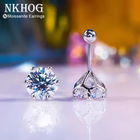 NKHOG Real 2 Carat 8mm Moissanite Stud Earrings For Women Screw Thread Ear Studs 925 Sterling Silver