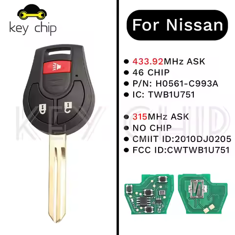 3 Button For Nissan Key Qashqai Sunny Sylphy Tiida X-Trail Rogue 2008-2016 H0561-C993A IC: TWB1U751 