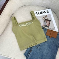 Áo thun ba lỗ nữ áo ba lỗ nữ có đệm ngực áo bra gân tăm MIUMIU cổ vuông dáng lửng thời trang