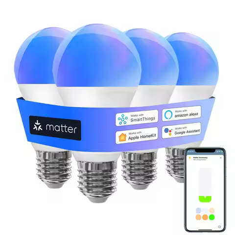 Matter Smart Light Bulbs E27,2.4G WiFi Color Changing Light Bulbs,9W/800LM,Work with Siri/Alexa/Goog