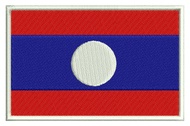 อาร์มปักลาย ตัวรีด ธงชาติลาว (Embroidered Lao Flag) ใช้เย็บหรือรีดติดลงบนเสื้อผ้า กระเป๋า หมวก เสื้อ