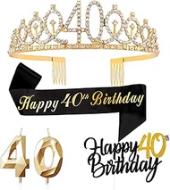 40th Birthday Gifts Decorations for Women,Including 40 Year Old Black Gold Birthday Cake Topper,40th