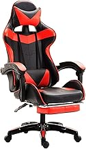 HDZWW Ergonomic Gaming Chair, PU Leather Office Chair with Lumbar Support and Footrest, Adjustable Swivel Height Tilt Reclining Video Game Chairs with Headrest (Color : Red)