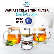 Glass Cup with Tea Strainer - Heat Resistant Spice Strainer Cup - Wooden Lid Cup