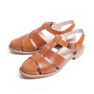 簡約寬版編織真皮漁夫鞋棕色