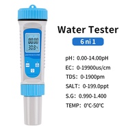 Bluetooth PH Meter EC TDS Salinity TEMP SG เครื่องทดสอบคุณภาพน้ําแบบดิจิตอล 6 in 1 Smart APP Online Monitor