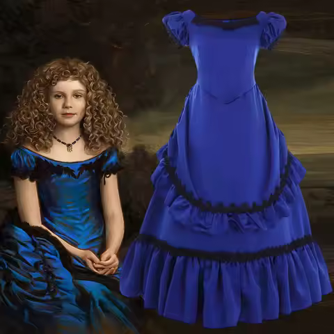 Interview with the Vampire Claudia Cosplay Costume Women's Gothic Steampunk Blue Lolita Ruched Dress