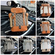 Beg lelaki C2KS Hitch Logo leather backpack large laptop bag