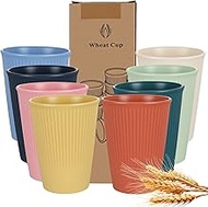 AojSup 8 Pcs Wheat Straw Cups, Unbreakable Drinking Cup, BPA-Free Dishwasher Safe Water Glasses with