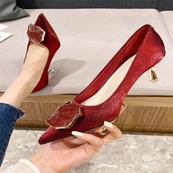 Chinese Style Wedding Plover Satin Stiletto Red High Heels