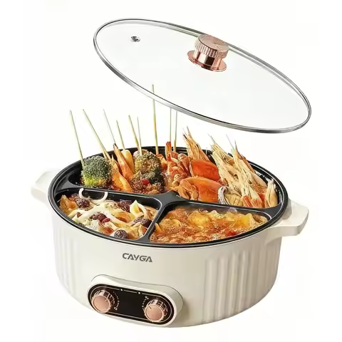 Electric Hot Pot Cooker with Divider, 4 Comparent Hotpot Pot, 2000W Shabhabu Pot Electric with Non-S