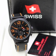 Jam tangan pria Swiss Army 8916 Original Tali Kulit chrono & tanggal aktif