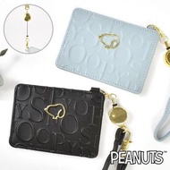 日本 PEANUTS SNOOPY 史努比 黑淺藍色壓紋皮革 彈繩扣 卡片 證件套