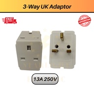 3-Way UK Adaptor 13AMP Extension Socket [ Easy For 2 Pin Plug ] (240V&amp;White) Fast Delivery