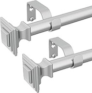 2 Pack Curtain Rods for Windows 28 to 48 Inch(2.3-4 Feet), 1" Diameter Silver Drapery Rods with Squa