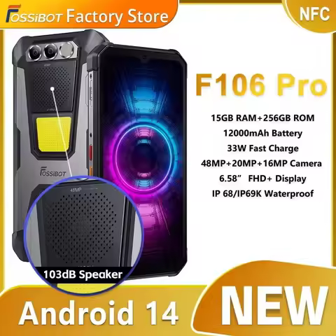 FOSSIBOT F106 PRO MTK G85 4G Android 14 15GB(8+7GB Extended) 256GB ROM Rugged Smartphone 12000mAh Ba