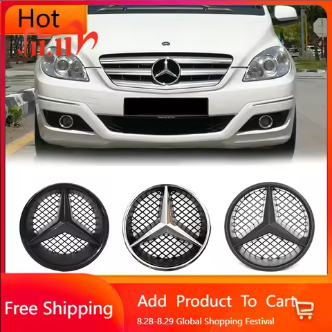 For Benz AMG Chrome Silver And Gloss Black OE Style Front Grill Star Emblem Chrome Logo Badge Fit Fo