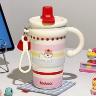 【ซับเซรามิก】ใหม่ แก้วเก็บความเย็น เก็บความร้อน มีหลอด+หูจับ แก้วเซรามิก น่ารัก ความจุ 600ml.เก็บได้ท