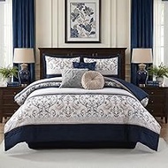 Uniclinens Luxury 7pc King Size Comforter Set, 100% Cotton Bed in Bag, Striped Floral Genuine Patchw