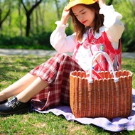 🌲Hot Sale 🌲Picnic Basket Small BasketinsSupplies Full Set of Props Bamboo Basket Woven Basket Pastoral Picnic Rattan Wov