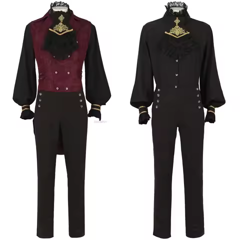 New Steampunk Victorian Pleated Shirt Pants Vest Unisex Medieval Duke Cosplay Costume Carnival Masqu