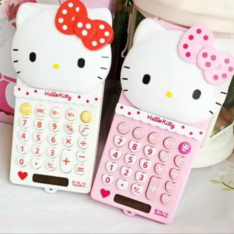 Hello Kitty Calculator Cute Mini Calculator Pink Pocket Calculator Sliding Cover Design Office Suppl