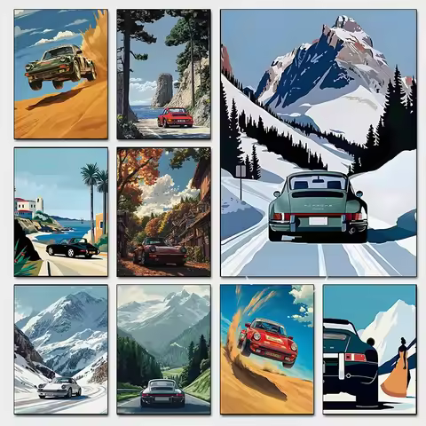 Classic Alpine Drive Poster Vintage Alpine Tour Cartoon Print Canvas Painting Wall Art Painting Home