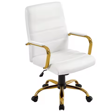 Mid-Back Office Chair PU Leather Desk Chair Adjustable Executive Task Chair w/Lumber Support Gold Le