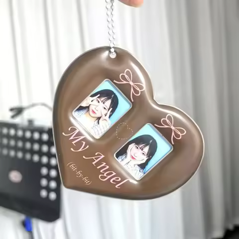 1PC PVC INS Love Heart Idol Photo Sleeves Pendant 1 Inch Couple Photocard Holder Keychain 7.5x13.8CM