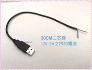 DIY USB 裸線 30CM 2芯 USB電源線 USB公頭 LED電源線