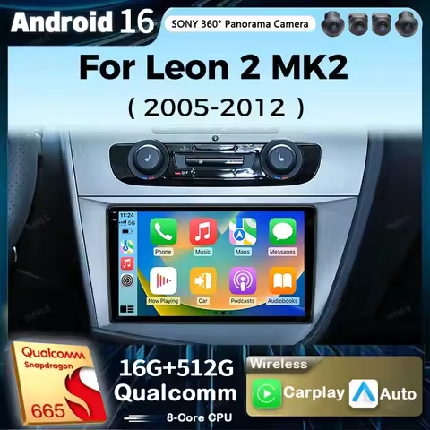 Android 16 Car radio For Seat Leon 2 MK2 2005-2012 RHD Carplay Android auto Qualcomm Car stereo Mult