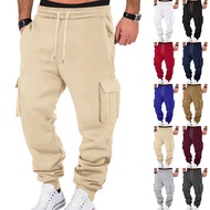 New Autumn Winter Fleece Lined Men's Sweatpants Multi-pocket Drawstring Cargo Pants Outdoor Sports J