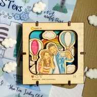 【客製化 似顏繪】木製│木劇場小夜燈 小木燈│電池盒│熱氣球款