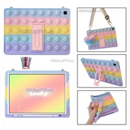 Samsung Galaxy Tab S6 Lite 10.4 2020 SM-P610 P615 Lanyard Rainbow Pattern Soft Silicone Case With Stand 3D Decompression Particle Shockproof Cover