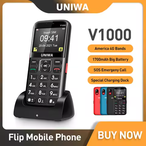 UNIWA V1000 English Keyboard Senior Feature Phone 4G Strong Torch Big Push-Button Cellphone Big SOS 