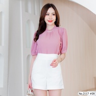 Maristar : No.2117 เสื้อแขนสั้นสีพื้น | Solid Short Sleeve Blouse เสื้อแฟชั่นหลากสไตล์ Hi dressshop