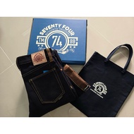 Seventyfour denim Jeans 20oz WAKAYAMA/ndigo x Brown.the Back Is Dark Brown With Silver Edges And Has