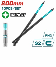 TOTAL 10 Pcs Impact Screwdriver Bits (PH2) Length: 200mm - 250mm Good for Pocket Hole Screws Heavy D
